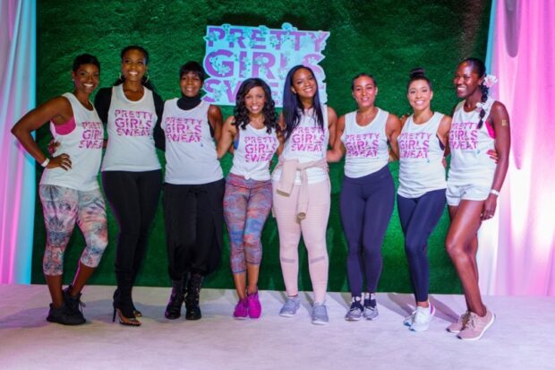 Stage and lighting by Event Audio Visual Services (EAV) for 'Pretty Girls Sweat' fitness and empowerment event.